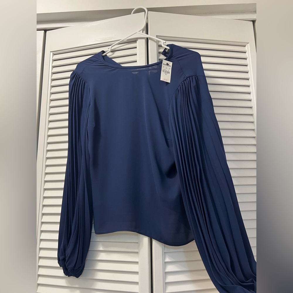 Express Deep Blue Blouse with Pleated Sleeves